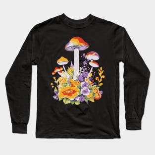 Cottagecore Mushrooms And Flowers Long Sleeve T-Shirt